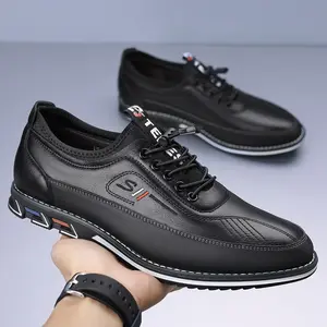 Large men's fashionable color block business style formal shoes, comfortable non slip lace up rubber sole shoes Sneaker Runner