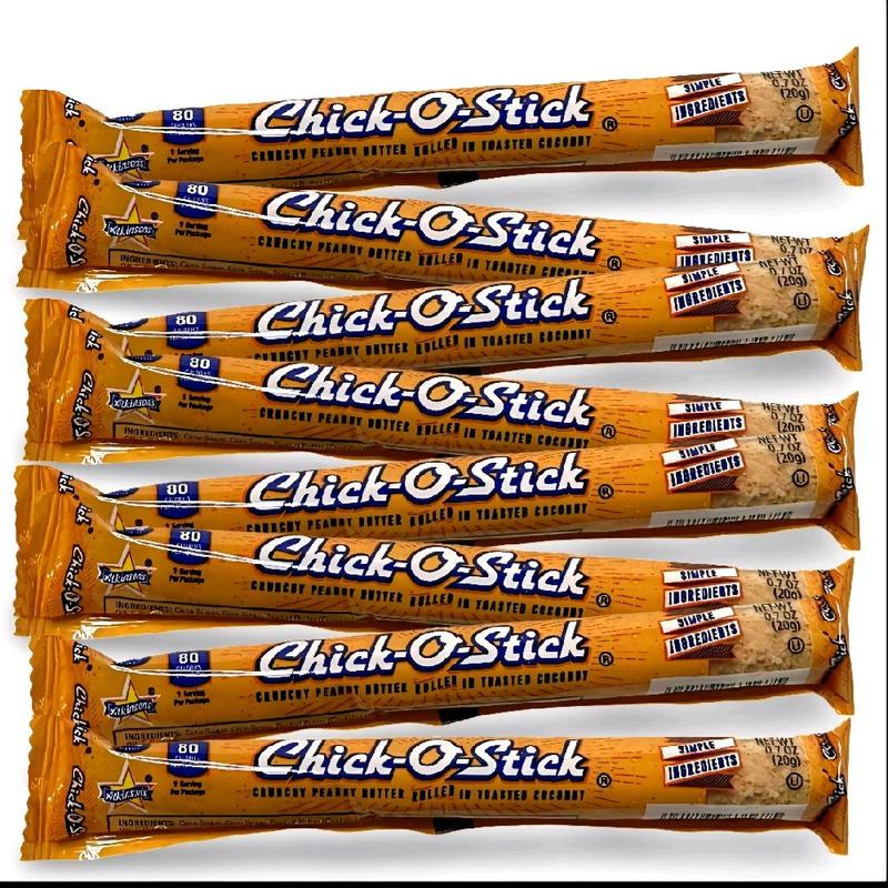 Chick O Stick Candy Bars 32 Pack Box Crunchy Peanut Butter Rolled in Toasted Coconut .7 oz Bars Sweet & Crunchy Snack