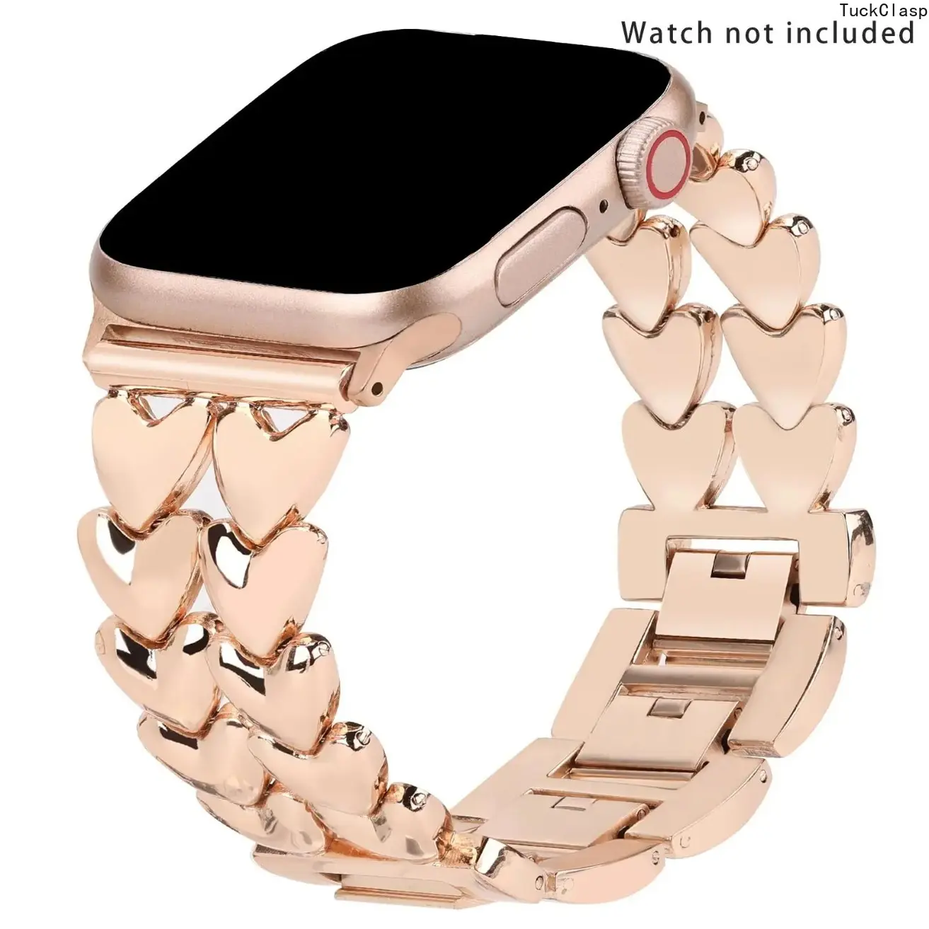 Metal Double Heart Design Watch Band – Stainless Steel Dressy Band, Fits Apple Watch, Smartwatch Strap for Summer Rotation & Gifting