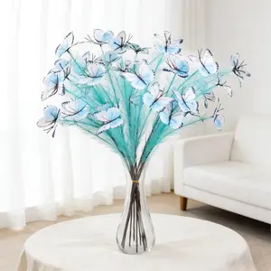 Zerzsy 10 Stems Faux Pampas Grass with Butterfly Decorations, Lake Blue Tall Fluffy Pampas Grass Decor 26 Inch Artificial PampasGrass for Floor Vase Fillers Boho Farmhouse Room Wedding Decor