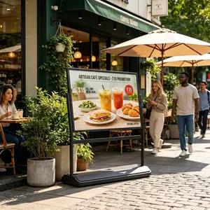 Heavy Duty Water Filled Poster Stand T15, 40KG Weighted Base Outdoor Windproof Horizontal  Sidewalk Sign Holder, 120x80cm Large Menu Display Rack for Café Store Promotion