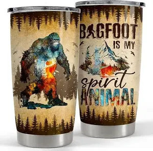 Bigfoot Tumbler Cup 20oz Sasquatch Gifts for Men Stainless Steel Insulated Tumblers Coffee Travel Mug Gift for Birthday Christmas