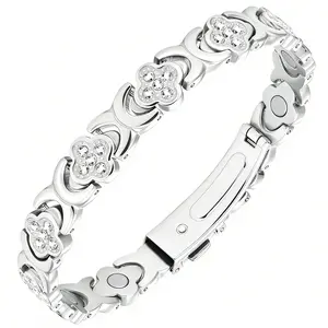 Women's Pure Copper Magnetic Bracelet with 3500 Gauss Magnets – Crystal Four-Leaf Clover Design, Adjustable Stackable Cuff, Therapeutic Jewelry for Joint Pain Relief, Fashionable Stack Bangle for Everyday Wear & Gift Giving