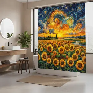 High-Quality Sunflower Bath Curtain, Artistic Landscape Bathroom Decor, Soft Polyester Shower Divider, Ideal for Home Hotel Airbnb
