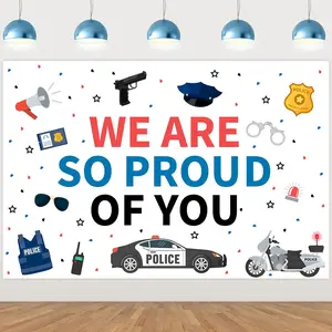 1PCS Police Graduation Backdrop, Police Theme We are So Proud of You Backdrop Banner, Police Retirement Academy Officer Birthday Party Decoration Photography Background