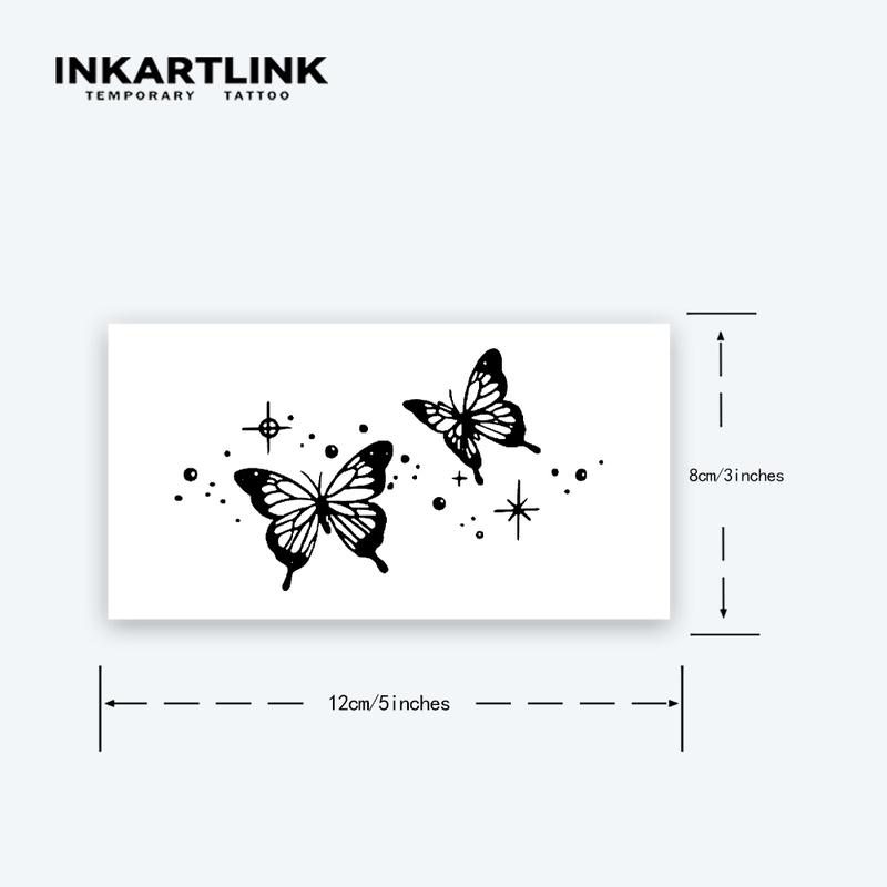 INKARTLINK Tattoo Tech, 2 Sheets Medium Semi Permanent Tattoo, Temporary Tattoos, Last 1-2 Weeks, Waterproof, Realistic Look, No Adhesive, No Reflection (Double Butterflies)