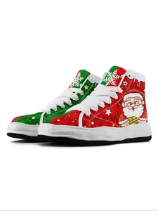 Men's Christmas Themed High Top Sneakers, Casual Comfortable Lace Up Non-slip Sneakers, Fashionable Shoes for Daily Wear