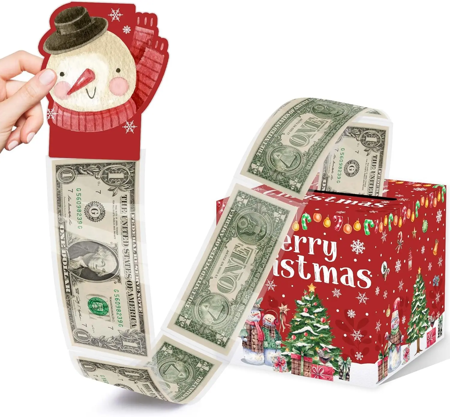 Happy New Year Party Gifts, Happy New Year Money Box for Cash Pull, Happy New Year Money Pull Box with Snowman Card and Transparent Bags, Christmas Money Pull Box, Christmas Money Pull Box for Kids Adults