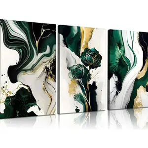 3Pcs  Emerald Green Wall Art Modern Abstract Marble Canvas Wall Art Paintings Prints Posters Wall Decor 12x16 inches
