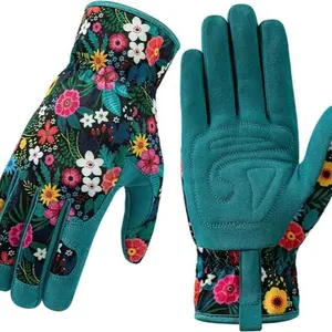 New Ultra-Fine Printed Garden Gloves, Touchscreen Work Gloves, Non Slip Gloves, Breathable Leather Gardening Gloves, Anti-Puncture, Enhanced Grip Design (23.5cm/9.25 Inch)