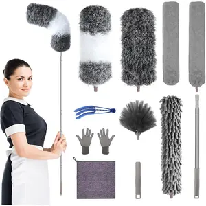 Microfiber Feather Duster with Extension Pole 30 to 100 inches, Reusable, Bendable, Washable Dusters for Cleaning Ceiling Fan, High Ceiling, Blinds, Furniture & Cars, 12PCS