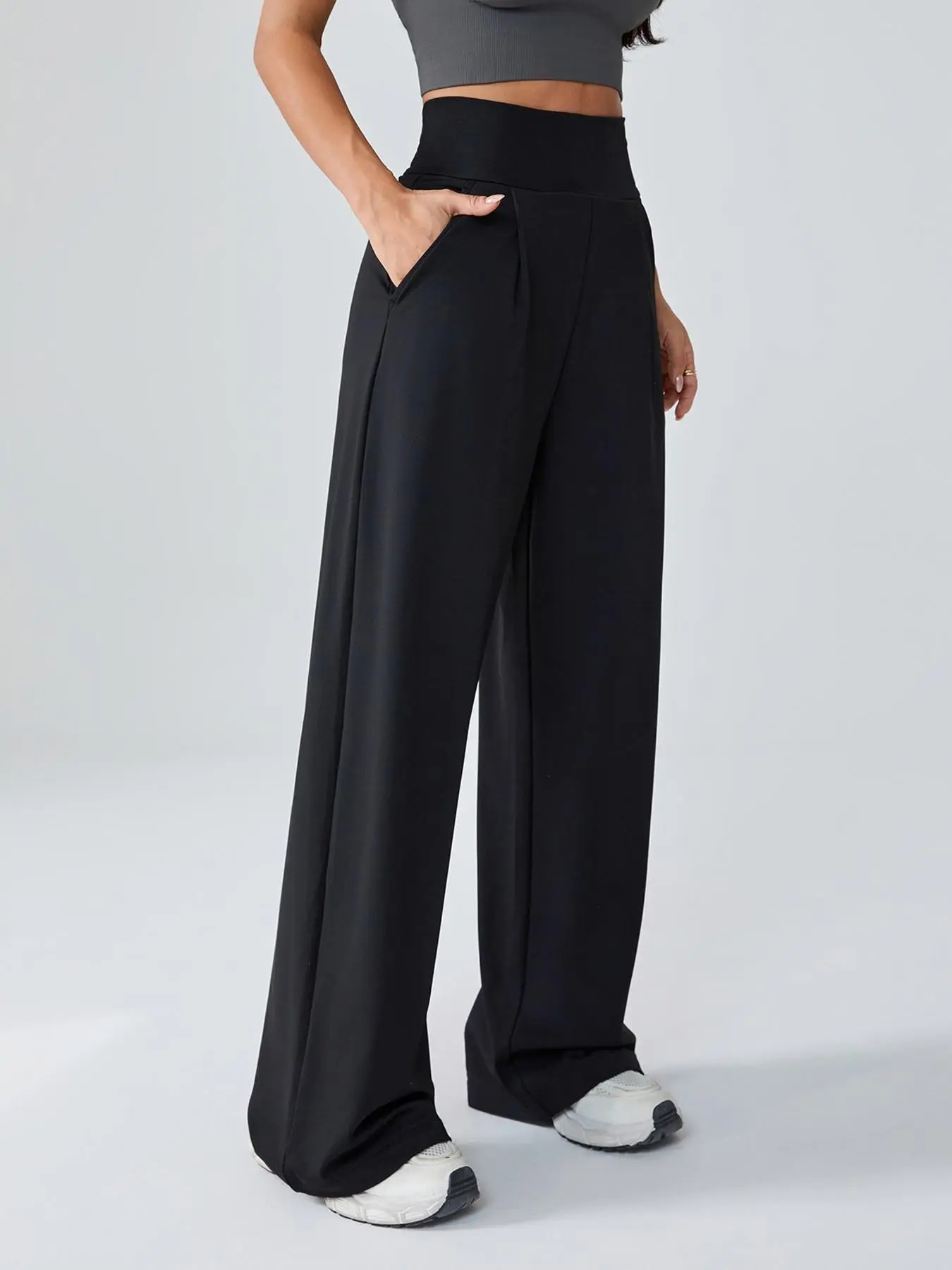 Women's Sporty Knit Pants, Casual Comfy Sweatpants, Comfortable Wide Leg Design with Pockets, Ideal for Exercise Straight-Leg Trousers, Athletic Casual Trousers, Casual Sports Bottoms