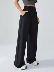 Women's Sporty Knit Pants, Casual Comfy Sweatpants, Comfortable Wide Leg Design with Pockets, Ideal for Exercise Straight-Leg Trousers, Knitted Sports Pants, Athletic Casual Trousers