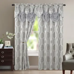 Mocassi Set of 2 Aurora Jacquard Look Curtain Panels - 54" W x 84" L