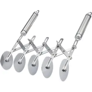 5-Wheel Pastry Cutter with Handle - Stainless Steel Pizza Slicer and Multi-Round Dough Cutter, Roller Cookie Pastry Knife Divider for Baking