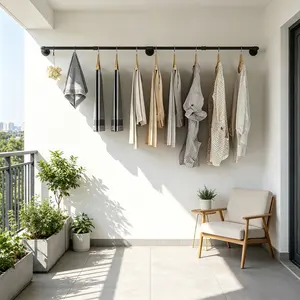 giteo bedding 72" Industrial Pipe Wall Mounted Garment Rack, Heavy Duty Clothes Hanging Rod, Multi-Purpose Clothing Storage Organizer