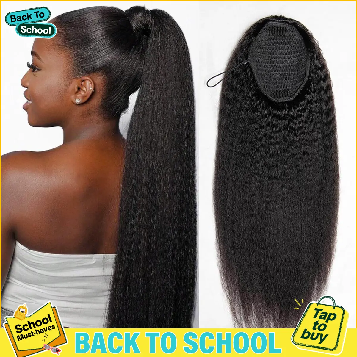 [New In] Bgmgirl Kinky Straight High-Density 10-Sec Ponytail Protective Hairstyle Draw-string Ponytail Hair Extensions Ponytail 100% Human Hair Summer Vacation Style summer outfits back to school