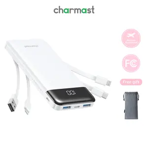 Charmast 10000mAh Portable Charger with Built-in Cables, Slim Power Bank with 6 Outputs & 3 Inputs, 6A Fast Charging Travel Battery Pack for Phones and Tablets
