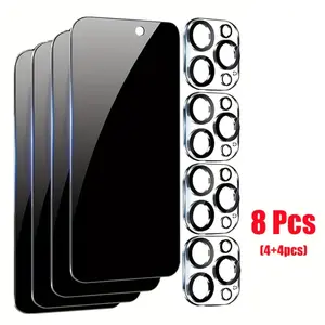 Full Coverage Privacy Screen Protector & Camera Lens Protector, 4 Counts Tempered Glass Film Phone Screen Protector & 4 Counts Lens Protector, Phone Accessories for iPhone 16 Pro Max Cellphone, Cases, Protective Privacy Film, Privacy Covers