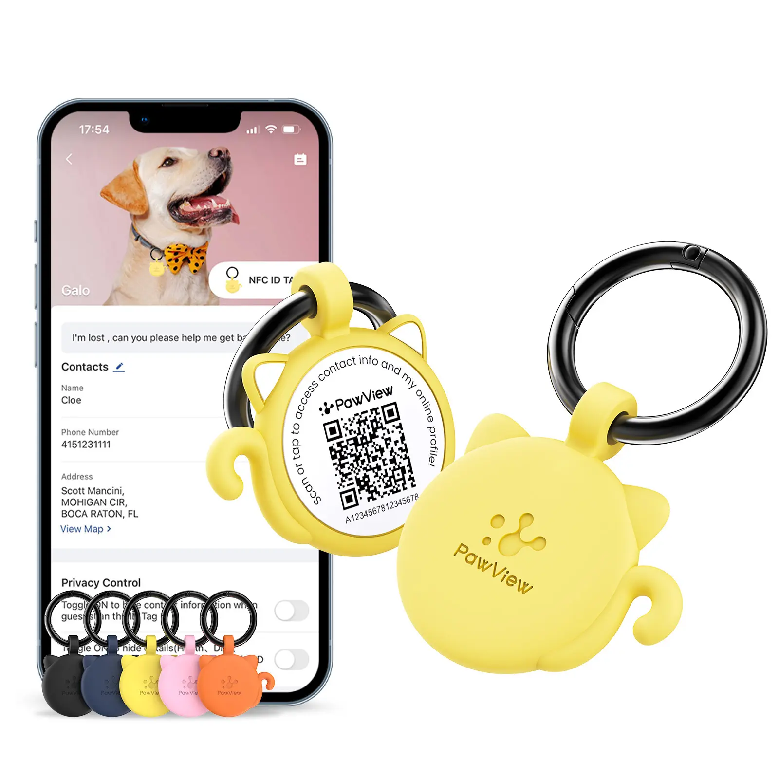 PawView Smart NFC Dog ID Tag with QR Code, Instant Pet Location Alerts & Emergency Contact Sharing
