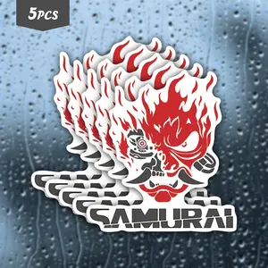 5Pcs Cyber Samurai Oni Waterproof Vinyl Sticker, Self-Adhesive Decal, Suitable For Water Bottles, Laptops, Cars, Tablets, Ideal For Cyberpunk Fans, Samurai Culture Enthusiasts And Edgy Style Seekers