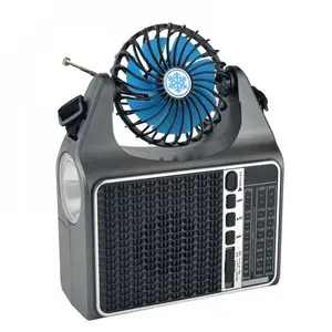 Kik_Multi-Functional Portable Bluetooth Speaker Integrated Solar Panel Cooling Fan AM/FM/SW Radio and Convenient Carry Strap FP-128-S for Universal Cell Phone And Bluetooth Device (Silver)