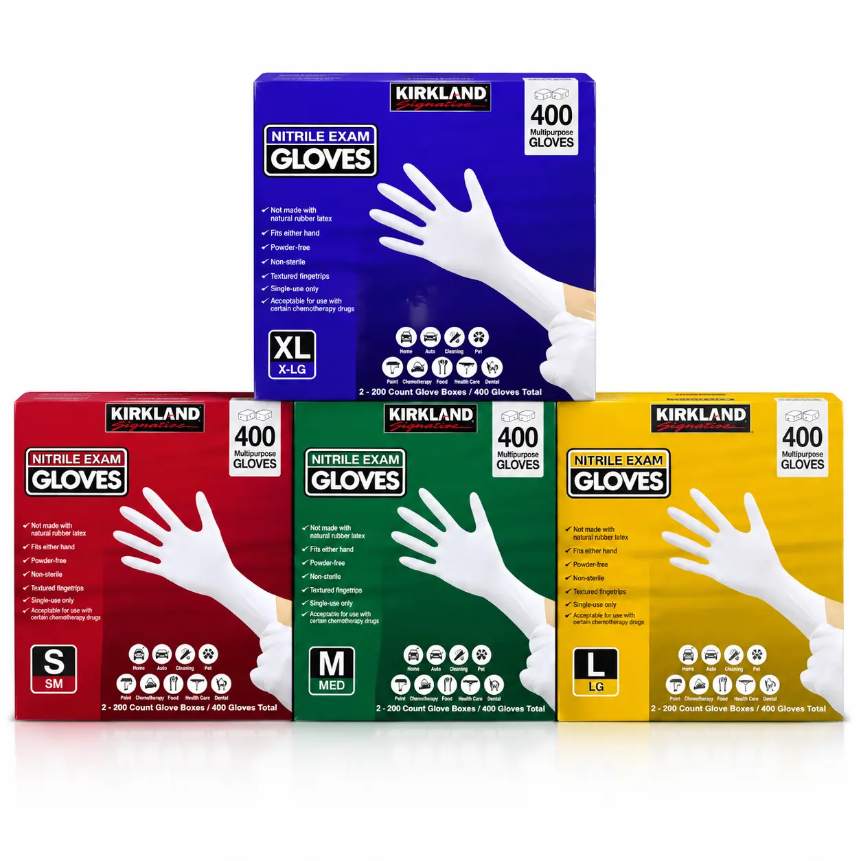 Kirkland Signature Nitrile Exam Gloves, Kirklands Powder-Free Disposable Multipurpose Gloves, 400-Count (2 x 200), Available in Small, Medium, Large, X-Large