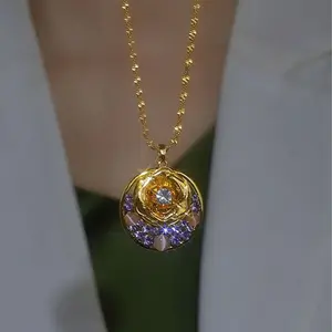 LisiZen Korean Zircon Circle Necklace, Chic Exaggerated Design, Trendy Minimalist Fashion Jewelry for Women DZXL3559