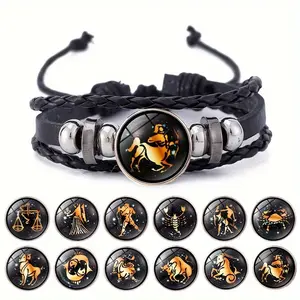 1pc Men's Bracelet, Luminous Bracelet, Leather Bracelet, Woven Bracelet, Zodiac Bracelet, Men's Jewelry, Couple Bracelet Jewelry, Wedding Bracelet, Men's And Women's Fashion Jewelry