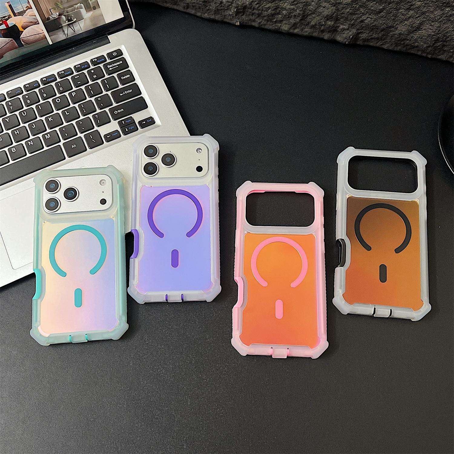 for iPhone 17 Pro Max 16 15 14 13 Case, Iridescent Back, Magnetic Support for MagSafe Shockproof Cover, Crystal and Corner High-Duty Protection for Girls Women