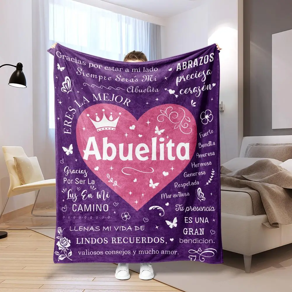 Creative Grandma Gift Blanket, 1 Count Heart & Butterfly Pattern Blanket, Letter Print Soft Blanket, Birthday Gift for Grandma