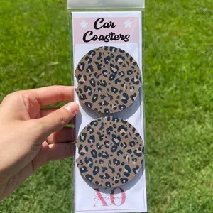 Brown Leopard Car Coasters Printed Set Multicolor