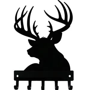 Deer Key Rack Hanger – 6/9 Inch Wide Metal Wall Art with Wall-Mounted Hooks, Ideal for Key and Coat Organization, Stylish and Functional Home Decor, Wall Mounted Organizer