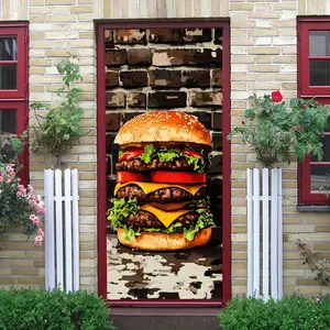 2pcs Giant Burger Wall Sticker Creative Kitchen Restaurant Decoration Self Adhesive RemovableFood Theme Wall Decal Living Room Bedroom Background Wall Decor Kids Room Cartoon Food StickerHome Decor Stick Decorative Wall Sticker