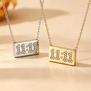 OUFER  11:11 CZ Non Tarnish Necklace Stainless Steel 40cm+5cm Adjustable Length Make a Wish Elegant Design