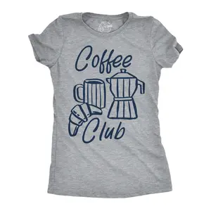 Womens Funny T Shirts Coffee Club Sarcastic Caffeine Lovers Tee For Ladies Funny Womens T Shirts Cute Vintage Fashion Casual Ladies T-Shirt Gift Funny Coffee Top Women's Novelty Tees Light Grey