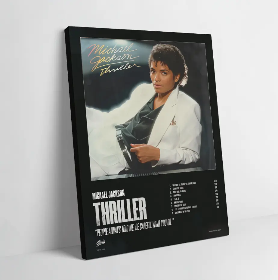 Michael Jackson Thriller Retro Album Cover Black Flash Canvas Wall Art - Bold Retro Graphic, Mid Century Aesthetic Room Decor, Album Graphic Prints, Home Decor for Adult Pop Music Fans’ Living Room