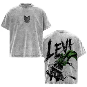 Levi Ackerman Attack on Titan Vintage Washed Shirt Anime Graphic Tee Scout Regiment Captain Levi Oversized Streetwear Manga T Shirt Gift for AOT Fans