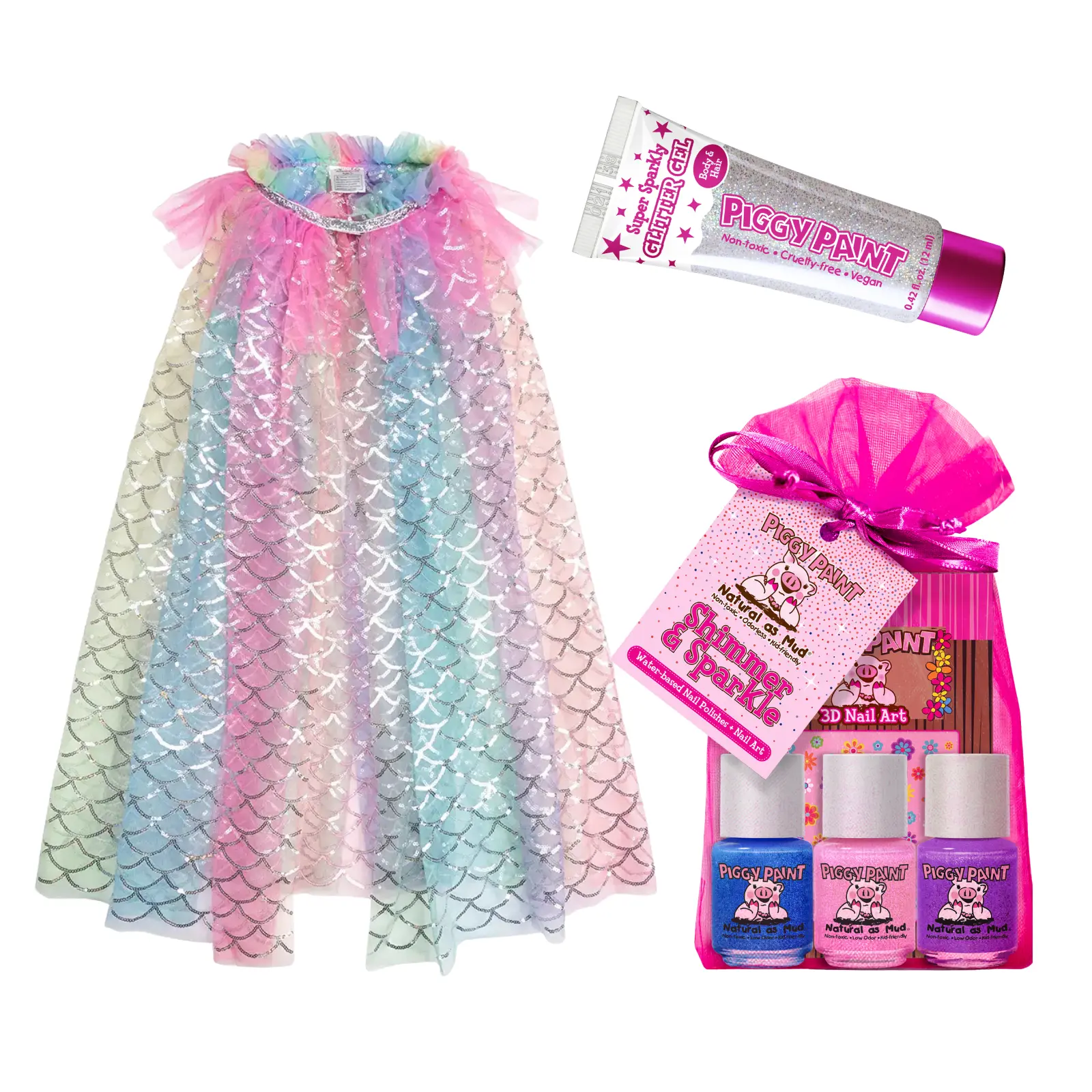 Under the Sea Sparkle Bath & Body Care Bundle, Glitter-Iridescent Nail Manicure Set with Smooth Application for Beauty Enthusiasts