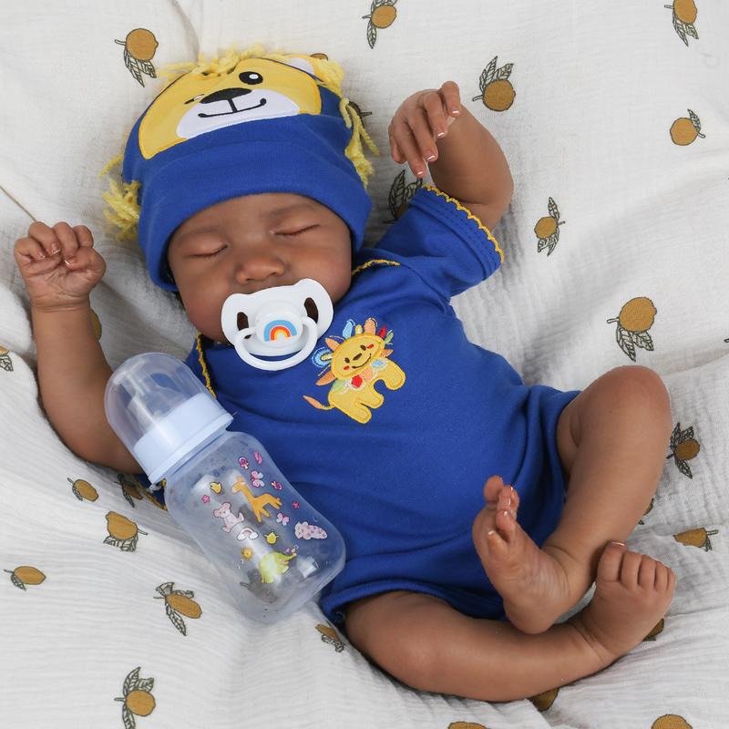 [WOOROY] Realistic Reborn Baby Doll 18 inch Newborn Baby African American Skin Soft Cloth Body Real Life Sleeping Baby Doll Birthday & Christmas Gift for Age 3+