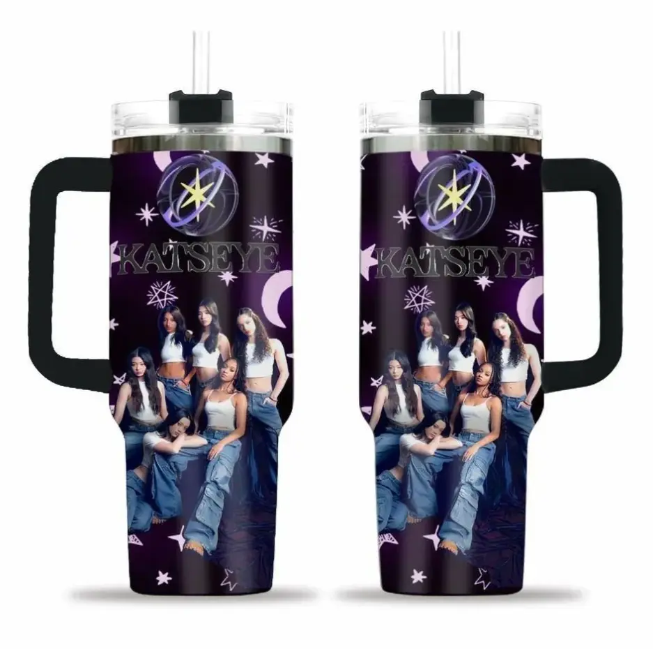 [Katseye, Kpop Girl Group & Pop Music Culture] 40oz 20oz Insulated Tumbler with Handle Straw, Stainless Travel Mug - Gift for Kpop Fans