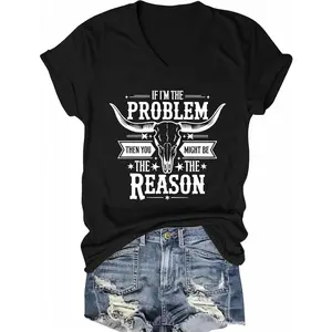 If I'm The Problem You Might Be The Reason Shirt Women Vintage Country Music T Shirts Short Sleeve Tops