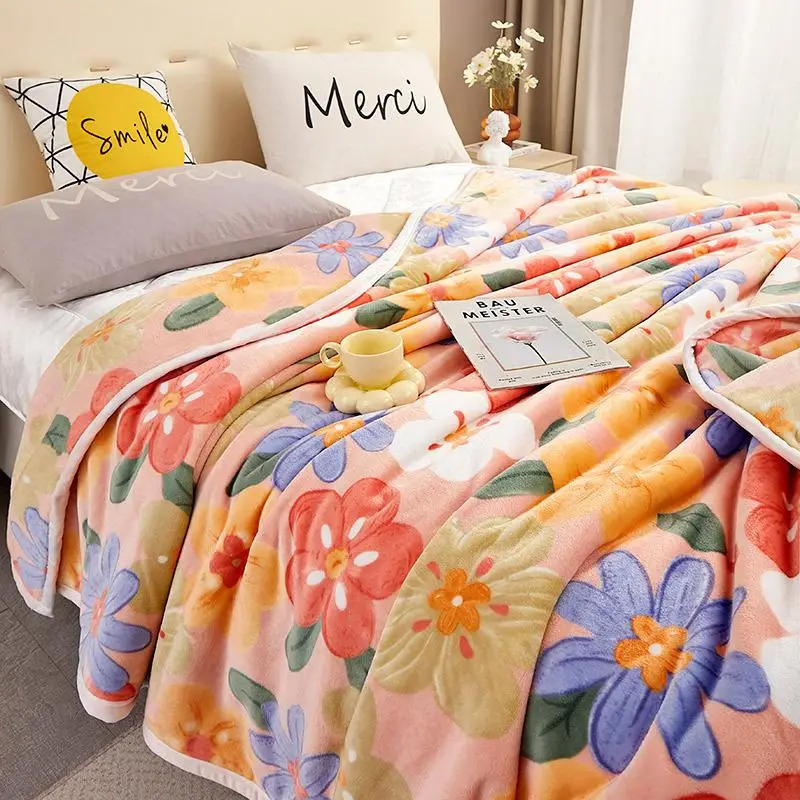 Floral Print Blanket, 1 Count Valentines Home Thickened Warm Plush Blanket, Soft & Warm Bedding For Bedroom & Sofa