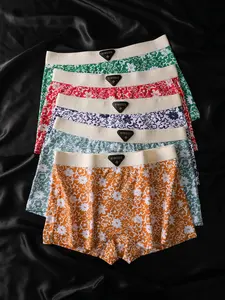5 Pcs Biweier Women's Floral Print Cotton Boyshorts, Soft Comfortable Vintage Style, Casual Home & Sport Wear, Valentine's Gift