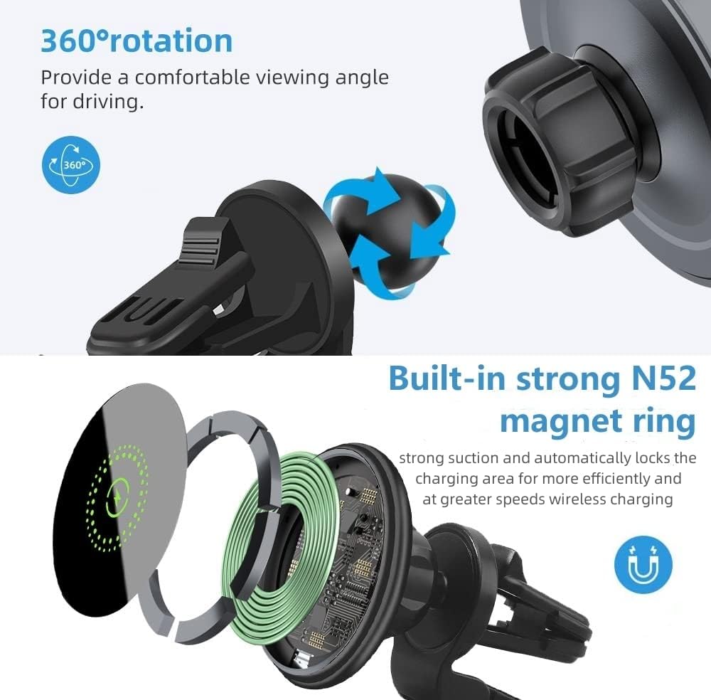 Magnetic Wireless Car Charger Mount - 20W Max MagSafe Magnetic Chargers, Fast Wireless Charging Dock, Air Vent Holder for iPhone 17 Pro Max 16 15 14 13 12, Magnetic Charging Dock, Phone Accessories
