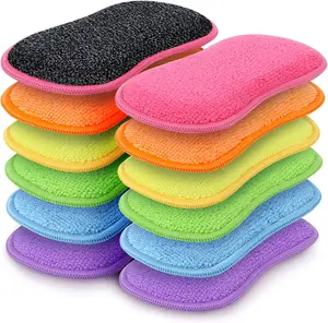 12 Pack Multi-Purpose Scrub Sponges Kitchen Dish Sponge Non-Scratch Microfiber for Efficient Cleaning Dishes Pots and Pans Multicolor