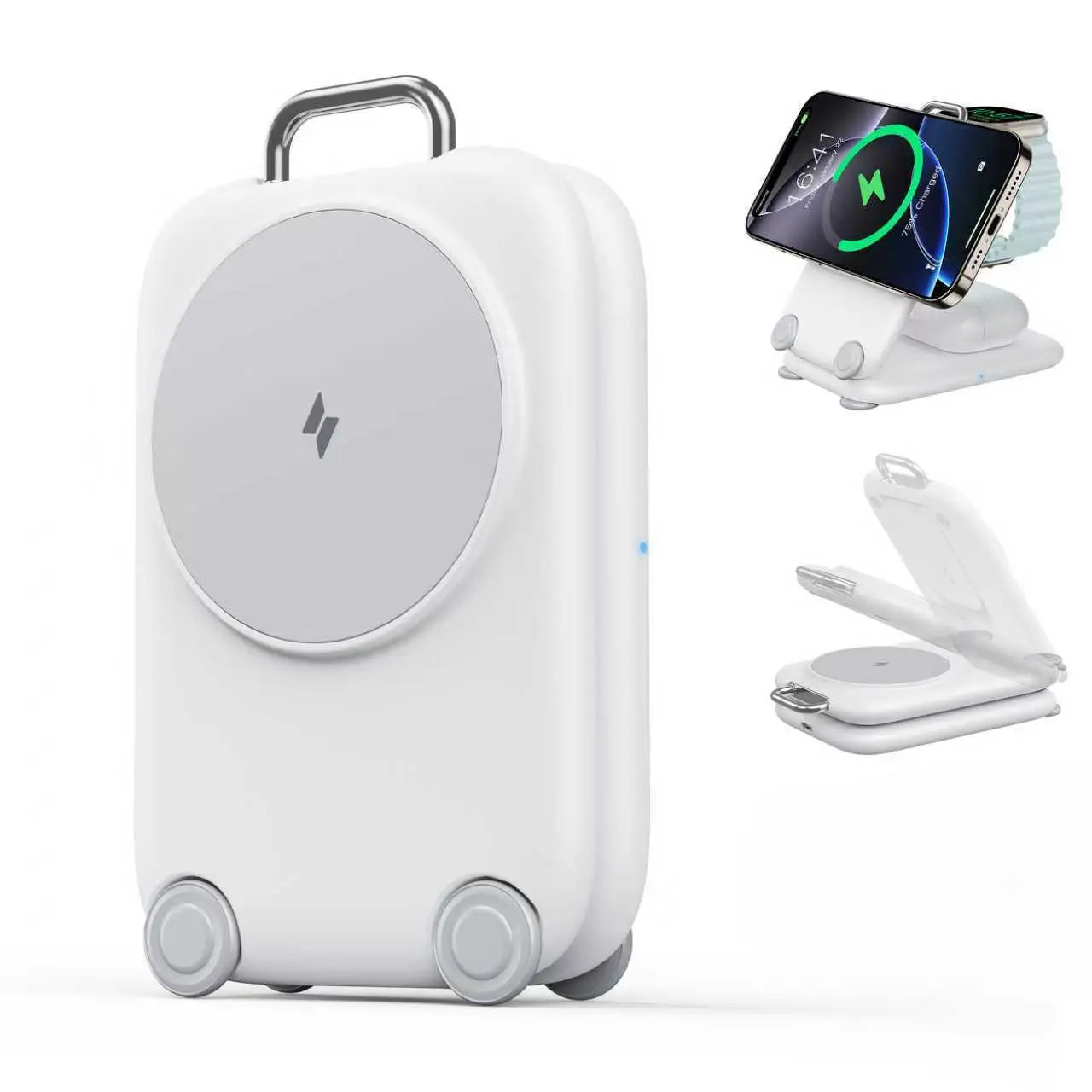 3-in-1 Mini Suitcase-style MagSafe Magnetic Wireless Charger Stand - Portable iPhone Charger for iPhone 16/15/14/13/12 Pro Max Plus, Smart Watch, Wireless Earbuds 4/3/2 Pro