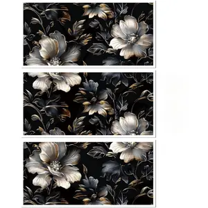Rub on Transfer Decal Sticker for Furniture Craft Decor 6"x12" Silver Flowers on Black, 3Pcs Waterproof UV DTF Transfer for Drawer Dresser Glass Porcelain  Plastic