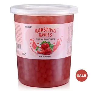 SYRUVIA Boba Pearls Popping Bursting Boba, Tapioca Pearls For Bubble Tea (Strawberry , 2 LB 1 Pack) Sweet Beverage