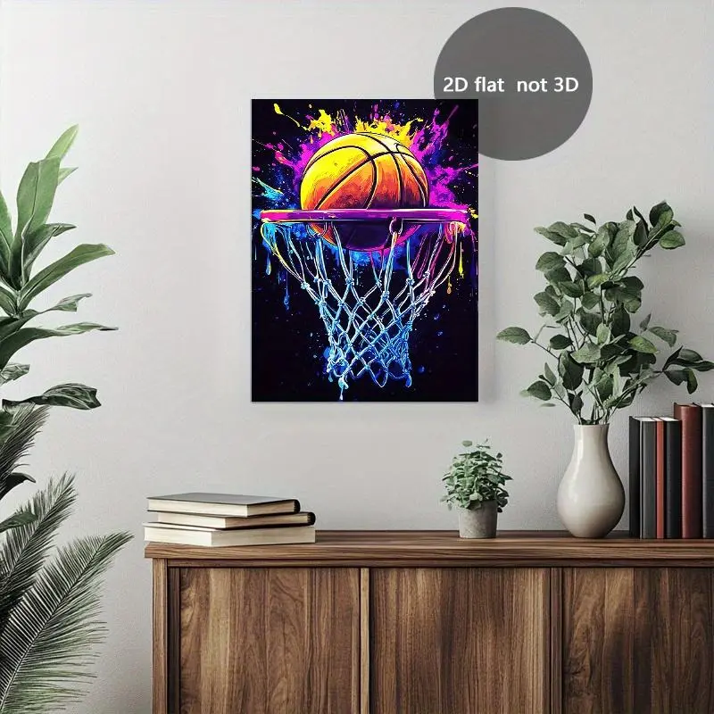 Basketball Dunk Framed Canvas Painting Neon Pink Purple Blue Yellow Green Orange Sports Art Poster for Game Room Gym Living Room Sports Decor Gift for Fans - Wall Ornaments Photo Artistic